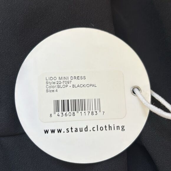 STAUD Lido Long Sleeve Crepe Mini Dress w Bow Cutout Details in Black & Opal - Picture 7 of 9